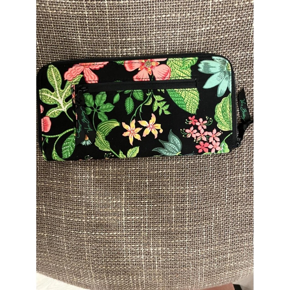 Vera Bradley Night and Day Floral Quilted Zip Around Accordion Wallet Black Pink - Picture 6 of 8